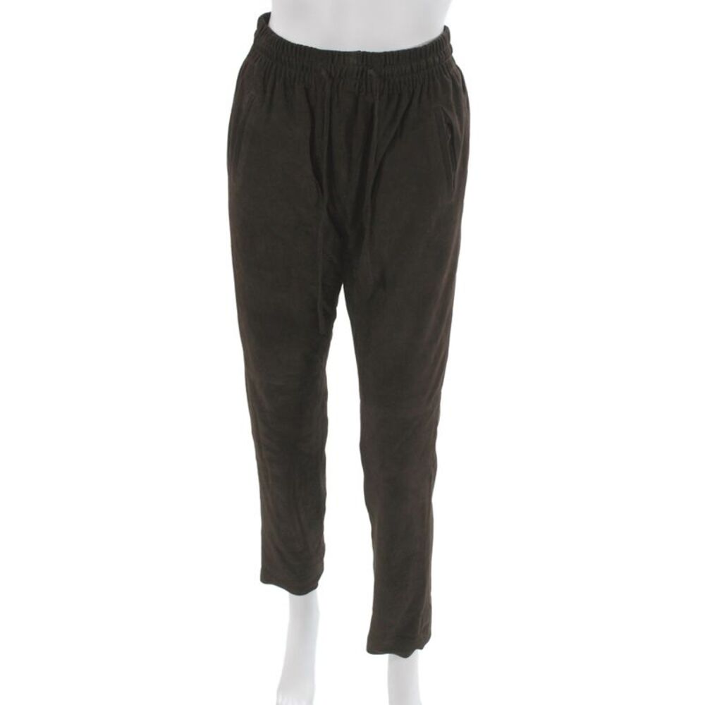 Kujten Unisex Designer Suede Jogger Sweatpants Brown Drawstring Size S